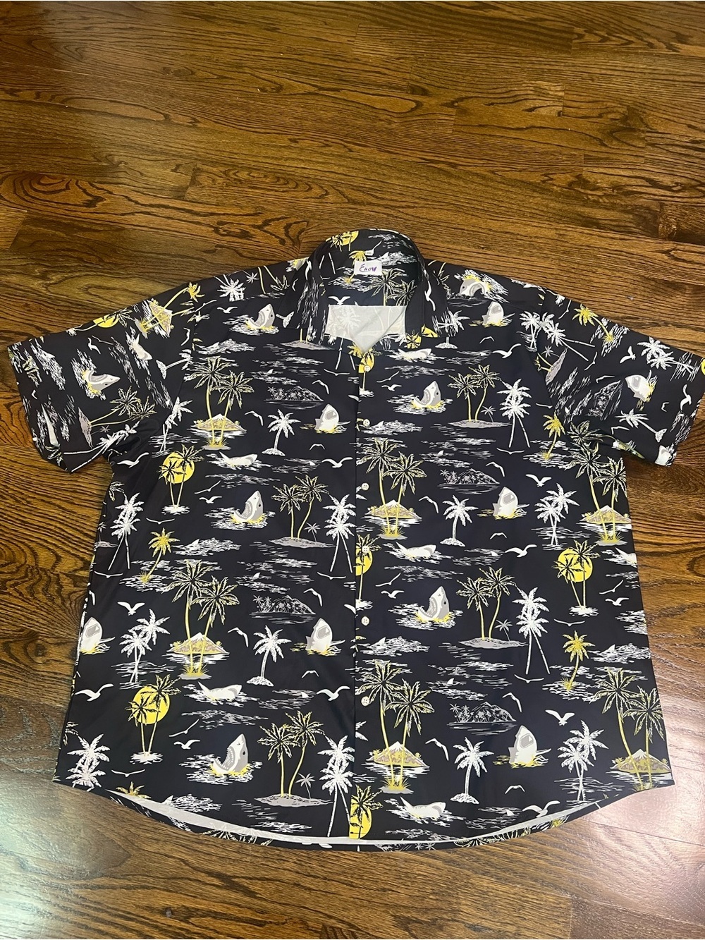 Men's Black & Yellow Tropical Print Short-Sleeve Shirt